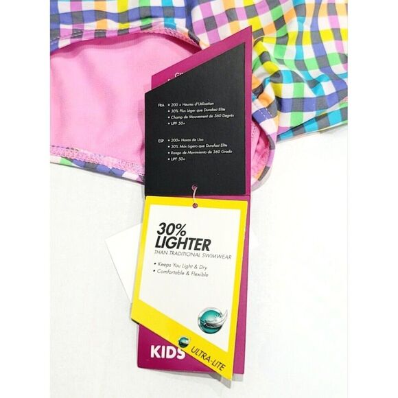 TYR DuraFast Lite Girls SUNSET PLAID Maxfit 1pc Swimsuit Dk Violet Pink Size 12 - Picture 11 of 15